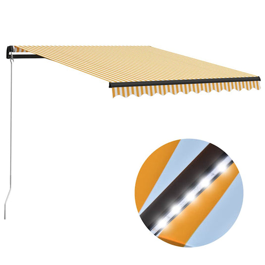 Vidaxl luifel handmatig uittrekbaar met led 300x250 cm geel en wit