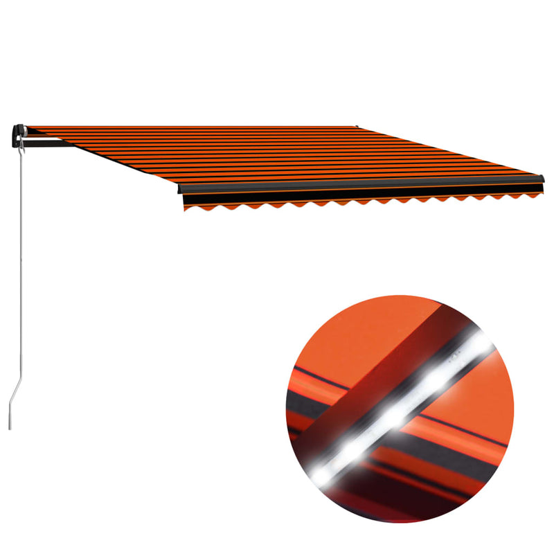 Load image into Gallery viewer, VidaXL Luifel handmatig uittrekbaar met LED 450x300 cm oranje en bruin
