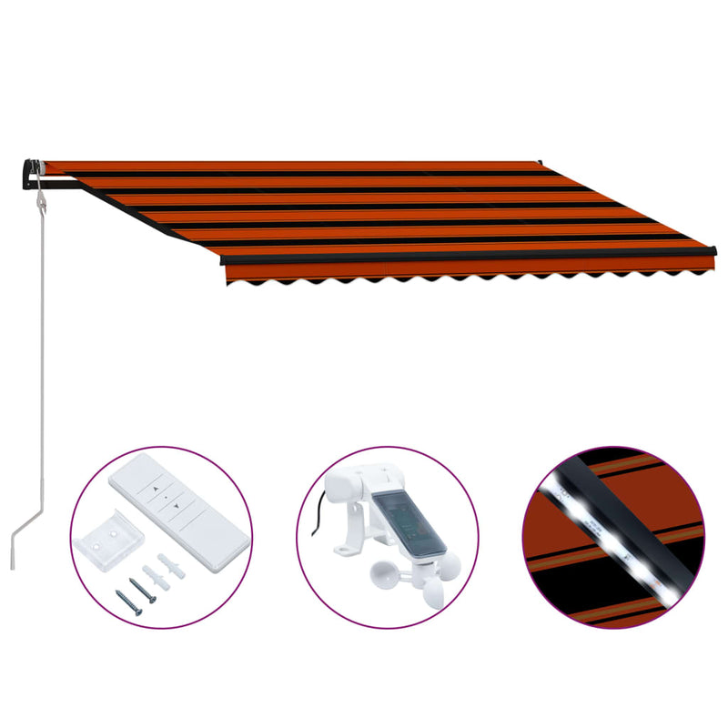Load image into Gallery viewer, VidaXL Luifel uittrekbaar met windsensor LED 450x300 cm oranje bruin
