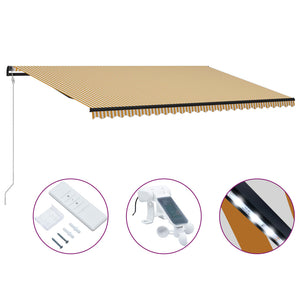 VidaXL Luifel uittrekbaar met windsensor en LED 600x300 cm geel en wit