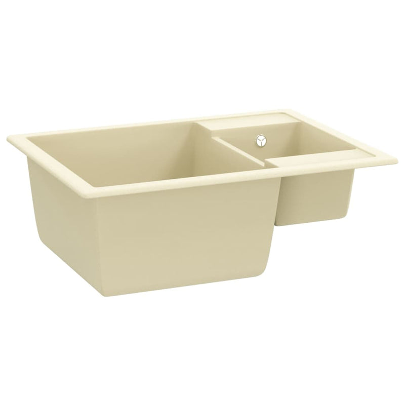 Load image into Gallery viewer, Vidaxl gootsteen dubbele bakken met overloopgat graniet beige
