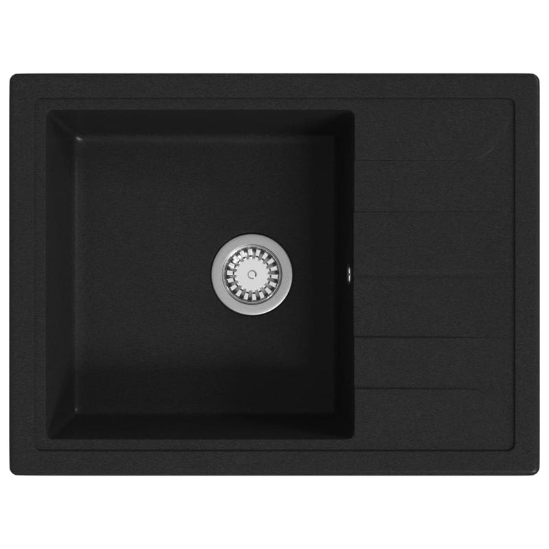 Load image into Gallery viewer, Vidaxl gootsteen met overloopgat ovaal graniet zwart
