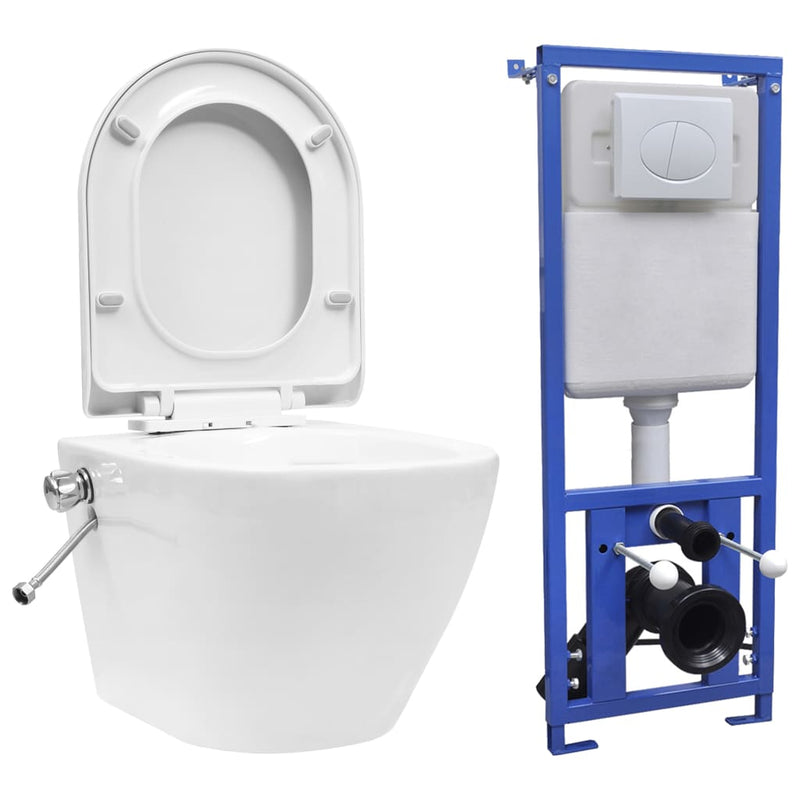 Load image into Gallery viewer, VidaXL Hangend toilet randloos met verborgen stortbak keramiek wit
