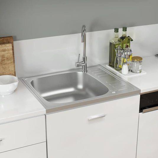 Vidaxl gootsteen met afvoerset 600x500x155 mm roestvrij staal zilver