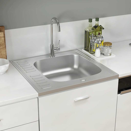 Vidaxl gootsteen met afvoerset 600x600x155 mm roestvrij staal zilver