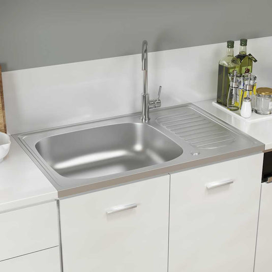 Vidaxl gootsteen met afvoerset 800x500x155 mm roestvrij staal zilver