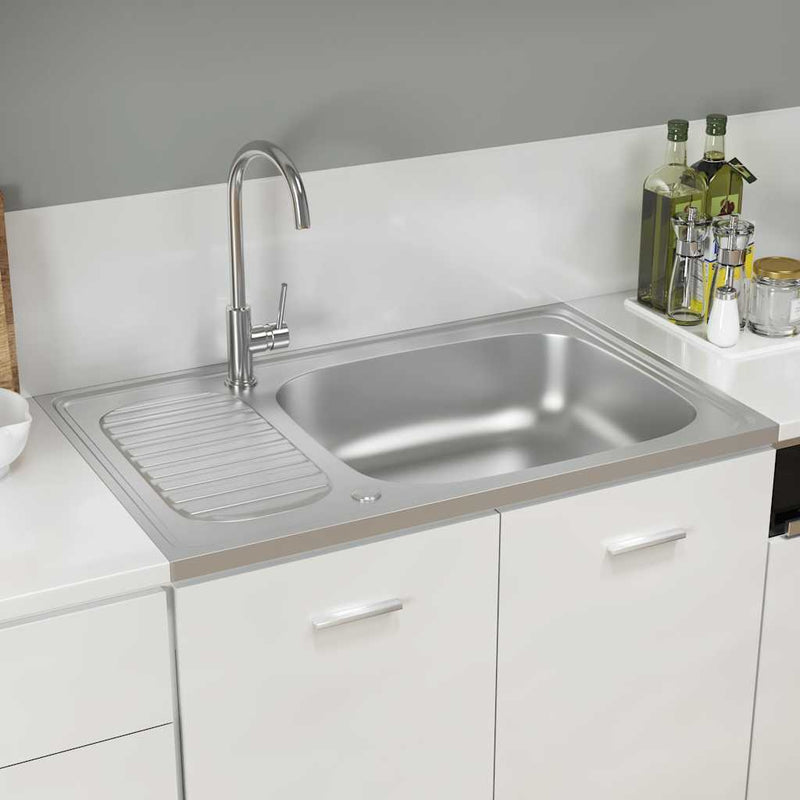 Load image into Gallery viewer, Vidaxl gootsteen met afvoerset 800x500x155 mm roestvrij staal zilver
