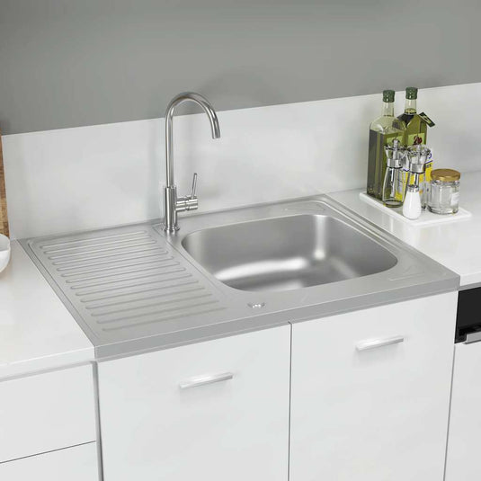 Vidaxl gootsteen met afvoerset 800x600x155 mm roestvrij staal zilver