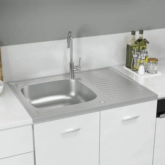 Vidaxl gootsteen met afvoerset 800x600x155 mm roestvrij staal zilver