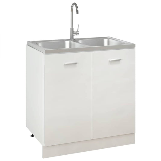 Vidaxl gootsteen dubbele bakken 800x500x155 mm roestvrij staal zilver