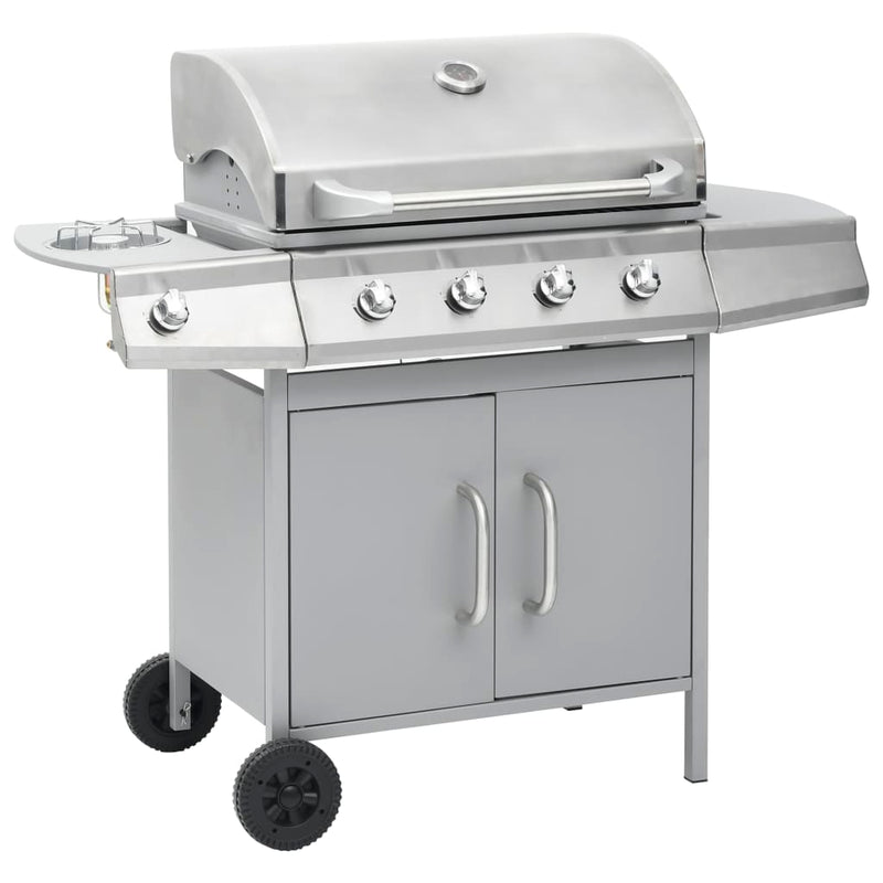 Load image into Gallery viewer, Vidaxl gasbarbecue 4+1 kookzone roestvrij staal zilverkleurig
