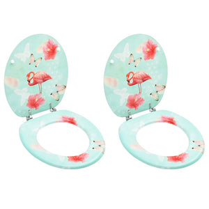 Vidaxl toiletbrillen met deksel 2 st flamingo mdf