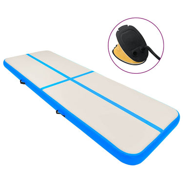 Vidaxl gymnastiekmat met pomp opblaasbaar 400x100x15 cm pvc blauw