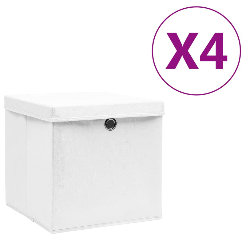 Load image into Gallery viewer, Vidaxl opbergboxen met deksel 4 st 28x28x28 cm wit
