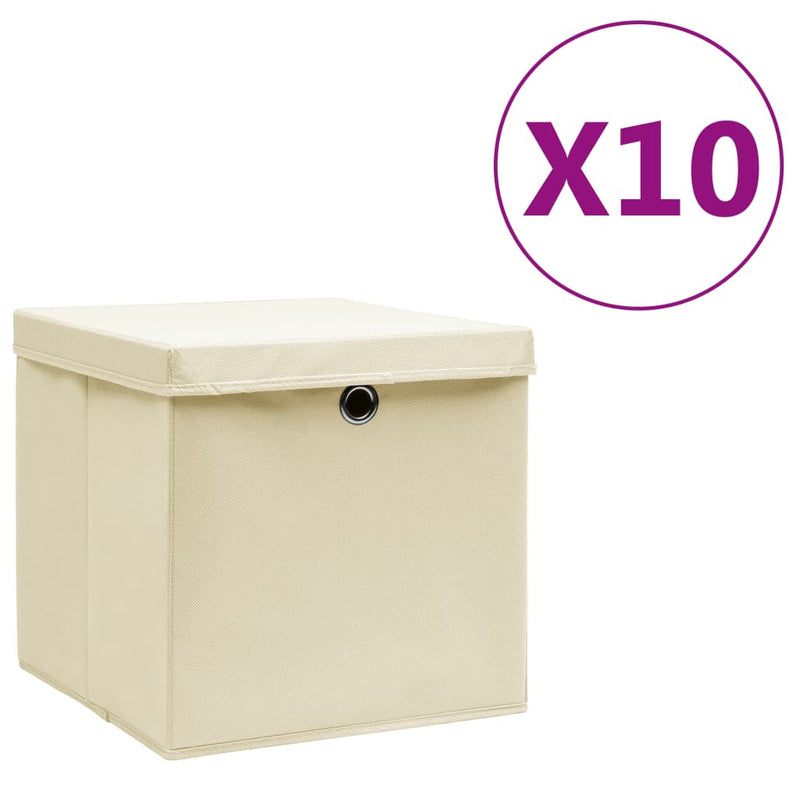 Load image into Gallery viewer, Vidaxl opbergboxen met deksel 10 st 28x28x28 cm crèmekleurig
