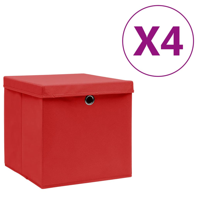 Load image into Gallery viewer, Vidaxl opbergboxen met deksel 4 st 28x28x28 cm rood
