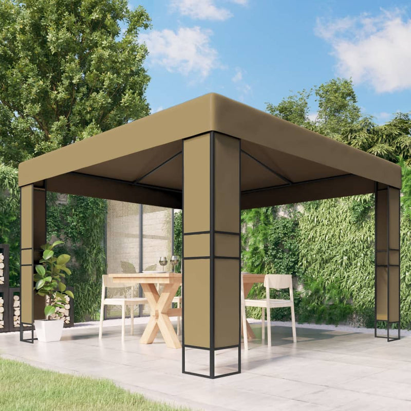 Chargez l'image dans la visionneuse de la galerie, Vidaxl prieel met dubbel dak 180 g m² 3x3x2,7 m taupe
