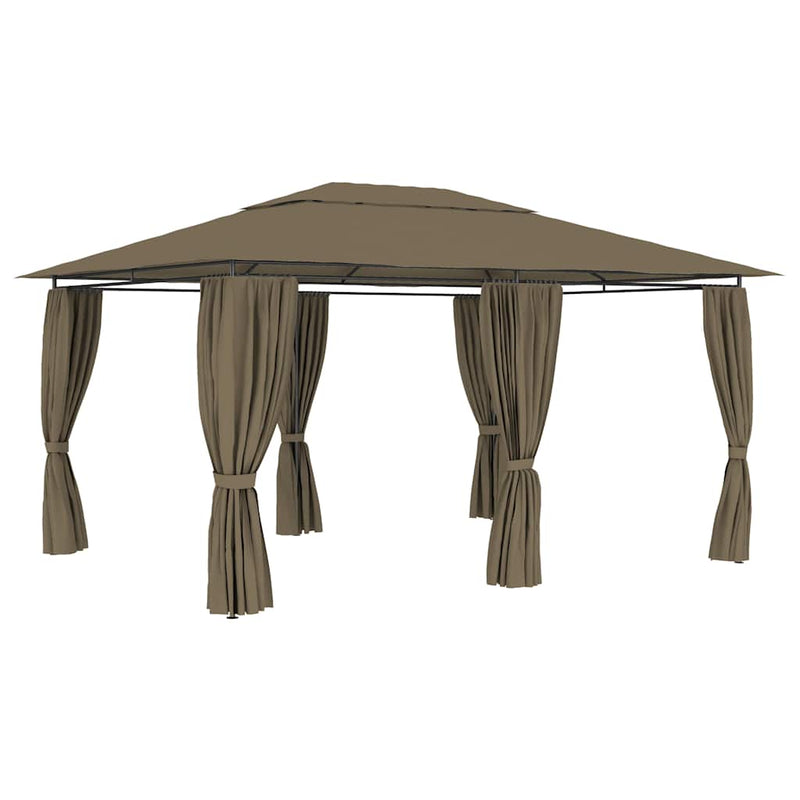 Load image into Gallery viewer, Vidaxl tuinpaviljoen met gordijnen 180 g m² 4x3 m taupe
