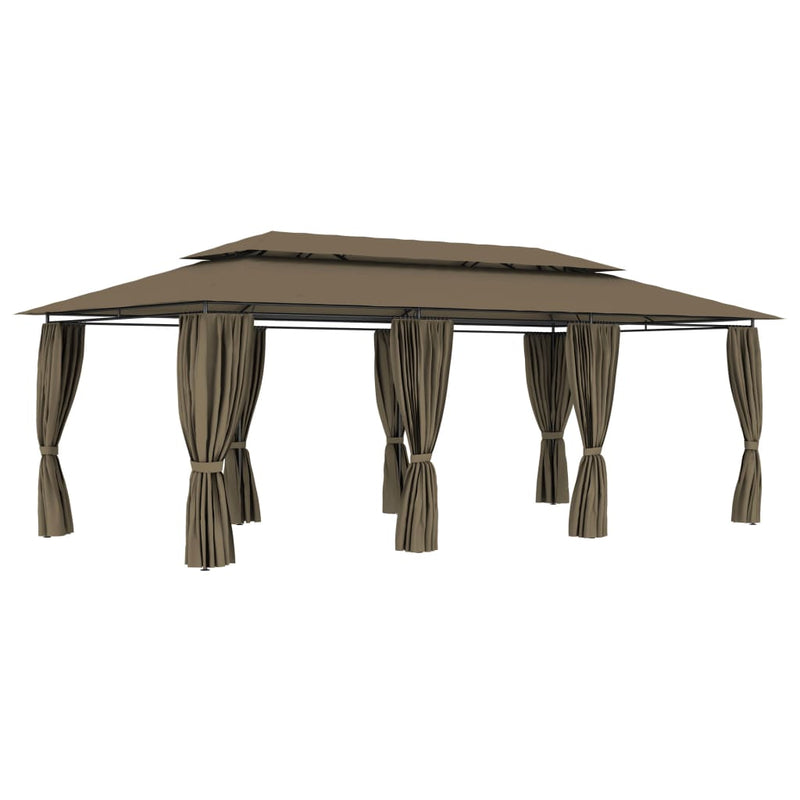 Load image into Gallery viewer, VidaXL Prieel met gordijnen 180 g m² 600x298x270 cm taupe
