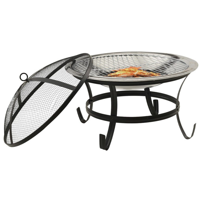 Load image into Gallery viewer, VidaXL Vuurplaats en barbecue 2-in-1 met pook 56x56x49 cm rvs
