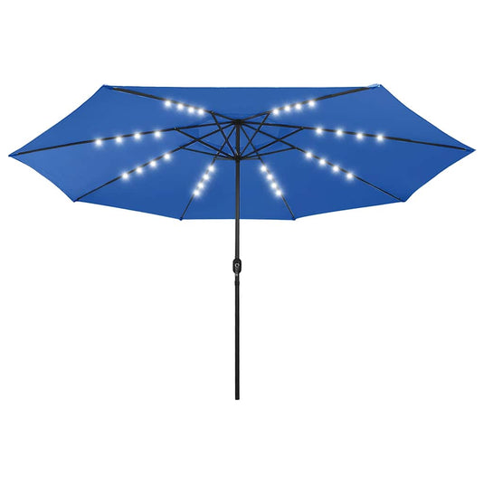 VidaXL Parasol met LED-verlichting en metalen paal 400 cm azuurblauw