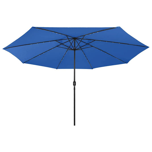 VidaXL Parasol met LED-verlichting en metalen paal 400 cm azuurblauw