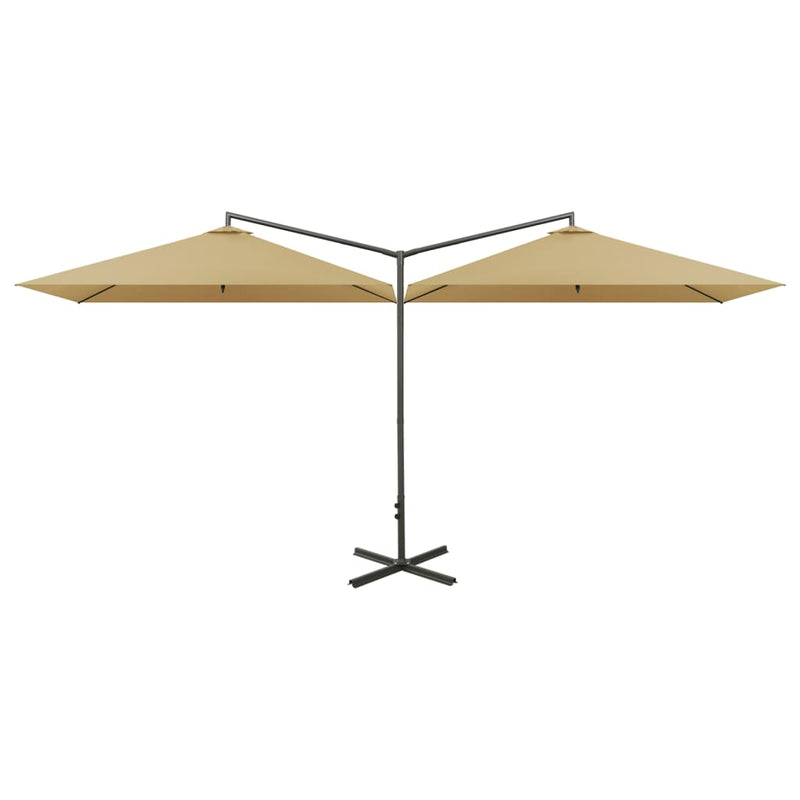Load image into Gallery viewer, Vidaxl parasol dubbel met stalen paal 600x300 cm taupe
