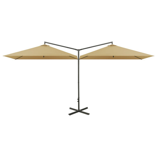 Vidaxl parasol dubbel met stalen paal 600x300 cm taupe