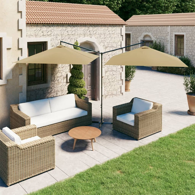 Load image into Gallery viewer, Vidaxl parasol dubbel met stalen paal 600x300 cm taupe
