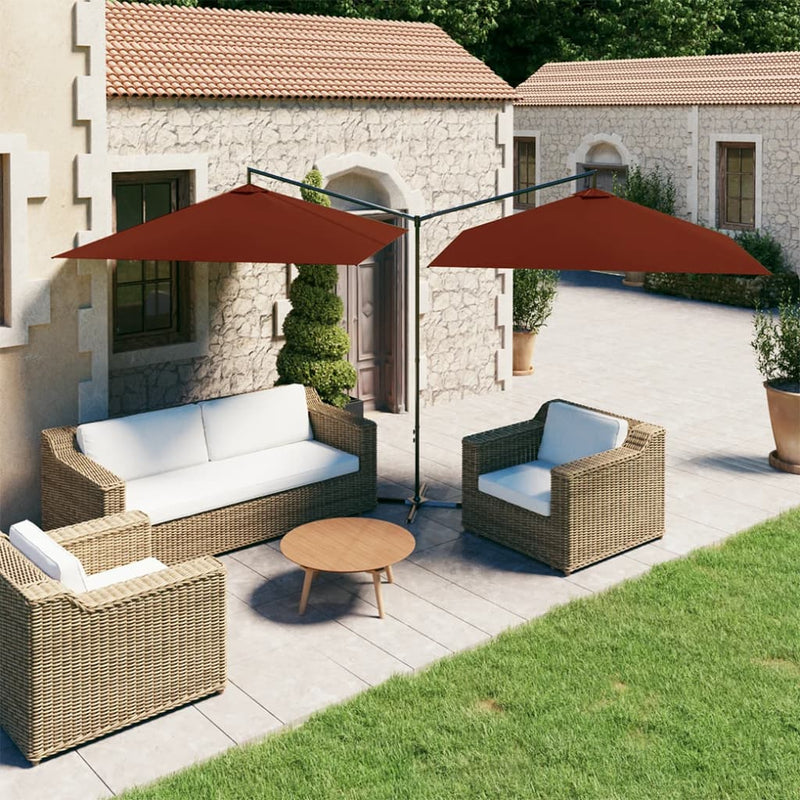 Load image into Gallery viewer, Vidaxl parasol dubbel met stalen paal 600x300 cm terracottakleurig
