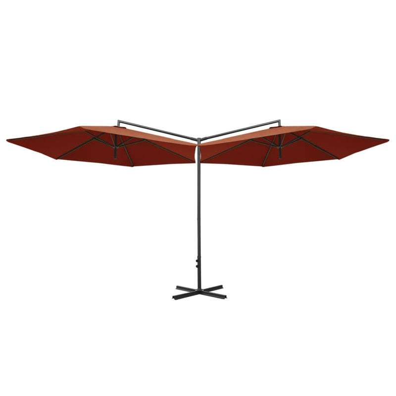 Load image into Gallery viewer, Vidaxl parasol dubbel met stalen paal 600 cm terracottakleurig
