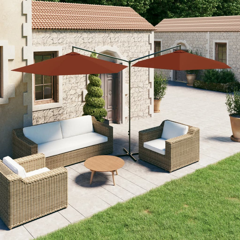 Load image into Gallery viewer, Vidaxl parasol dubbel met stalen paal 600 cm terracottakleurig
