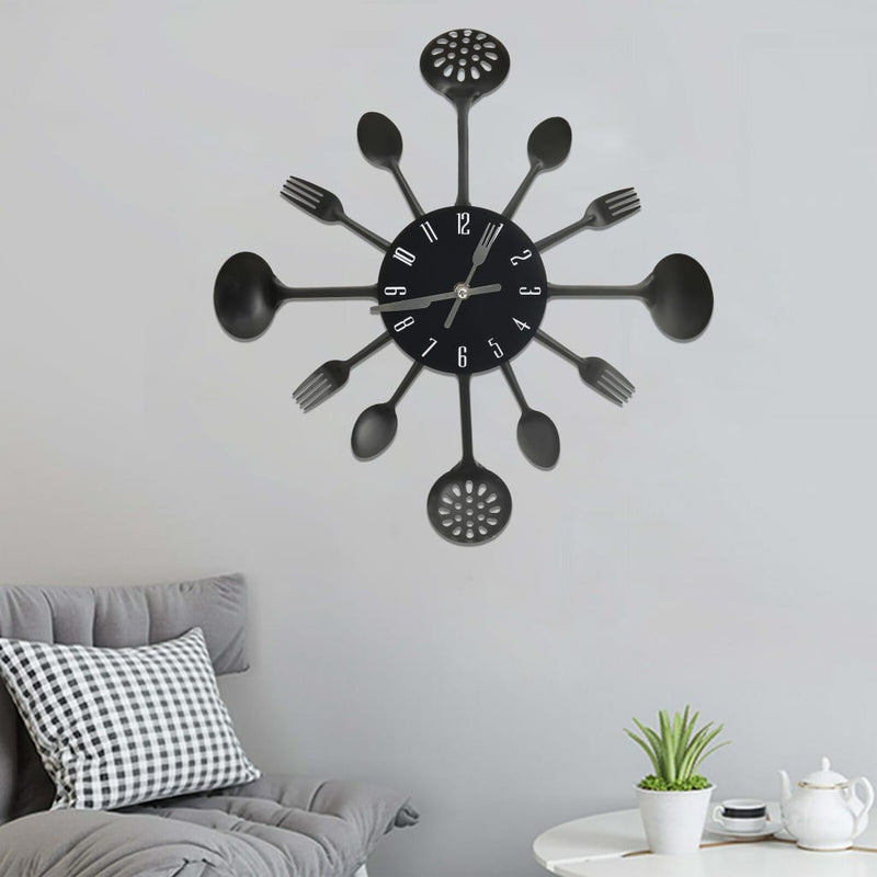Load image into Gallery viewer, Vidaxl wandklok lepel-en-vork 40 cm aluminium zwart
