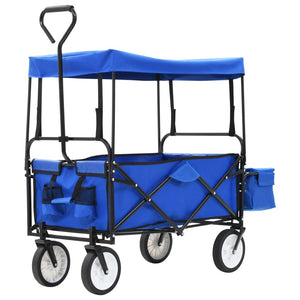 Vidaxl handkar inklapbaar met luifel staal blauw