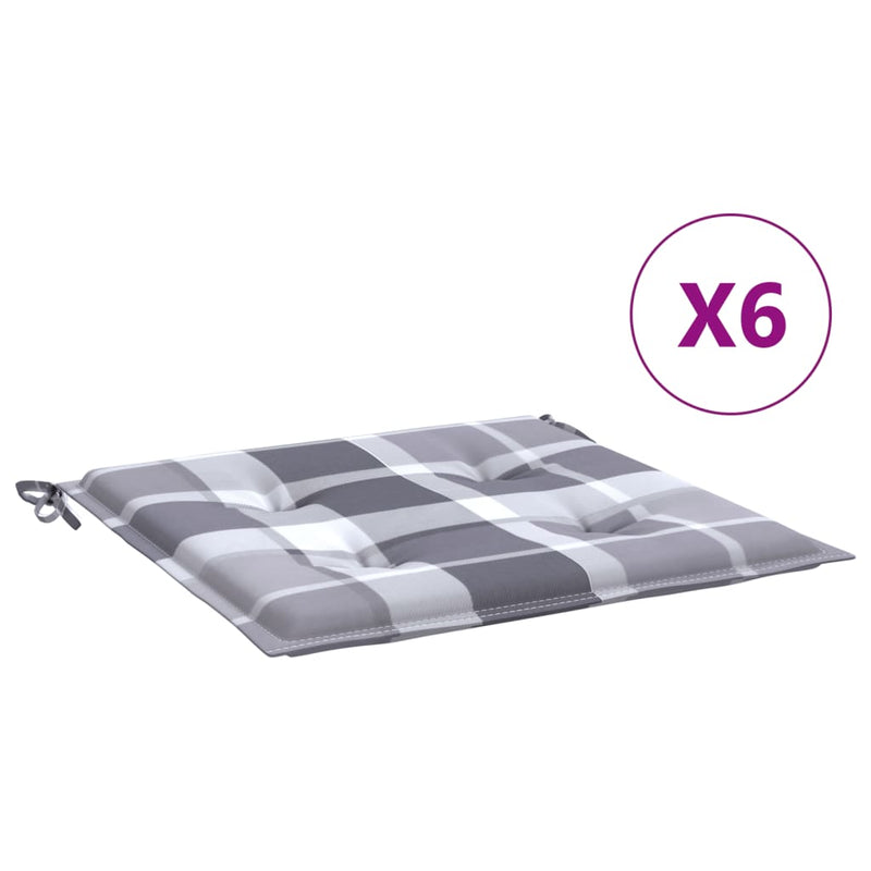 Cargue la imagen en el visor de la galería, Vidaxl tuinstoelkussens 6 st 50x50x4 cm oxford stof ruitpatroon grijs
