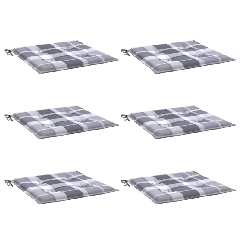 Cargue la imagen en el visor de la galería, Vidaxl tuinstoelkussens 6 st 50x50x4 cm oxford stof ruitpatroon grijs

