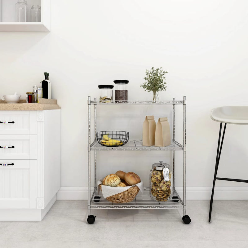 Load image into Gallery viewer, Vidaxl opbergrek met wielen 3-laags 150 kg 60x35x81 cm chroomkleurig
