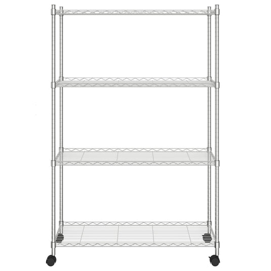 Vidaxl opbergrek 4-laags met wielen 200 kg 90x35x142 cm chroomkleurig