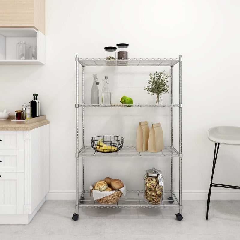 Load image into Gallery viewer, Vidaxl opbergrek 4-laags met wielen 200 kg 90x35x142 cm chroomkleurig
