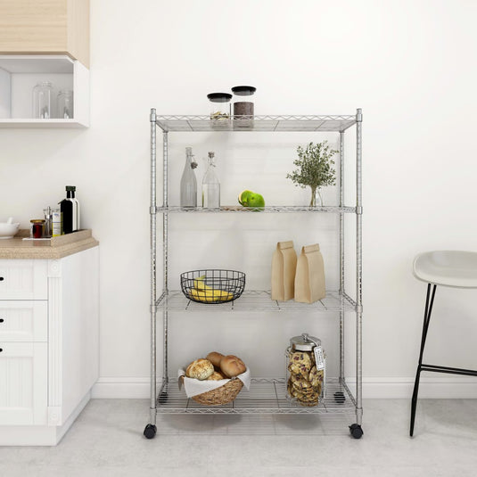 Vidaxl opbergrek 4-laags met wielen 200 kg 90x35x142 cm chroomkleurig