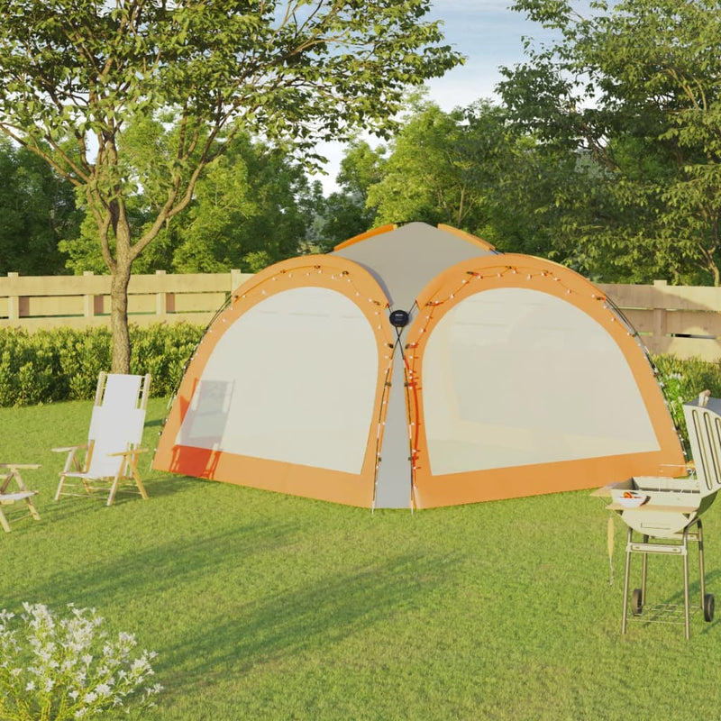 Load image into Gallery viewer, Vidaxl partytent met led en 4 zijwanden 3,6x3,6x2,3 m grijs en oranje
