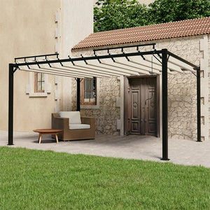VidaXL Prieel met lamellendak 3x4 m stof en aluminium crèmekleurig