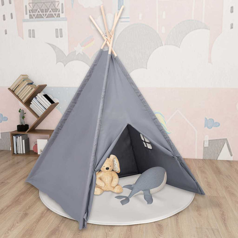 Cargue la imagen en el visor de la galería, Vidaxl kindertipitent met tas 120x120x150 cm peachskin grijs
