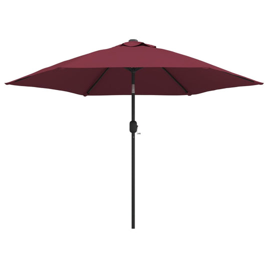 VidaXL Parasol met LED-verlichting en stalen paal 300 cm bordeauxrood