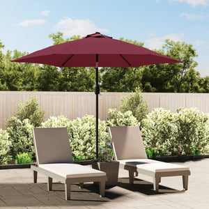 Vidaxl parasol met led-verlichting en stalen paal 300 cm bordeauxrood