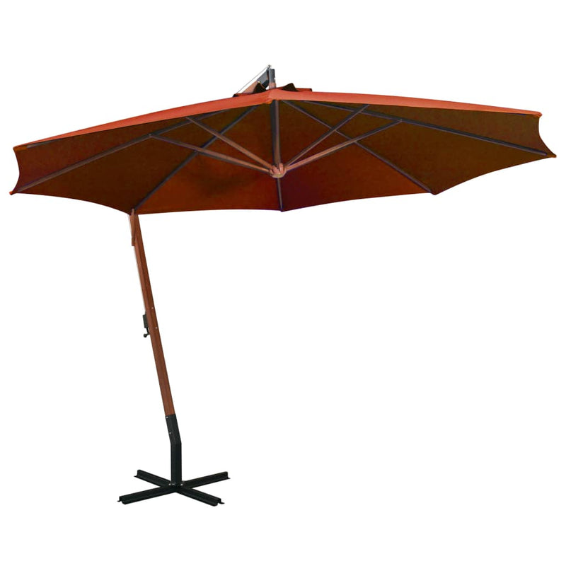 Load image into Gallery viewer, Vidaxl zweefparasol met paal 3,5x2,9 m massief vurenhout terracotta
