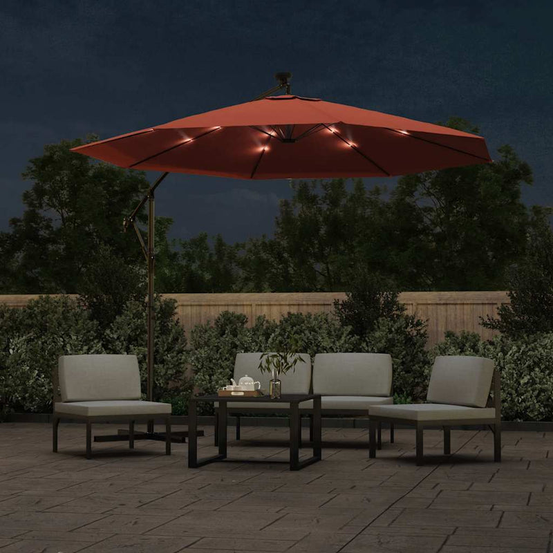 Load image into Gallery viewer, Vidaxl zweefparasol met led-verlichting en stalen paal terracottakleur
