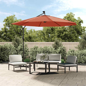 Vidaxl zweefparasol met led-verlichting en stalen paal terracottakleur