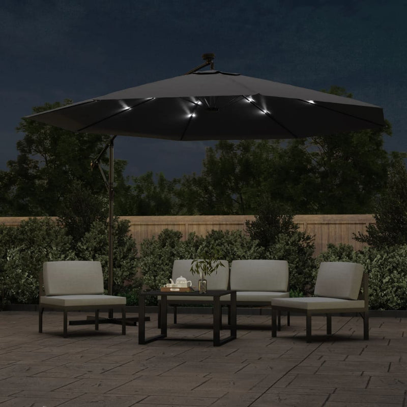Load image into Gallery viewer, VidaXL Zweefparasol met LED-verlichting 350 cm zwart
