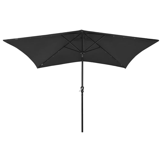 Vidaxl parasol met led's en stalen paal 2x3 m zwart